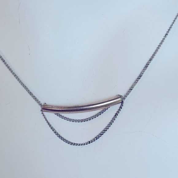 Silver Tone Necklace with Rose-tone Bar Pendant, NWT - Picture 2 of 3